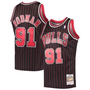 Men's Chicago Bulls Dennis Rodman Mitchell & Ness Black Hardwood Classics Swingm